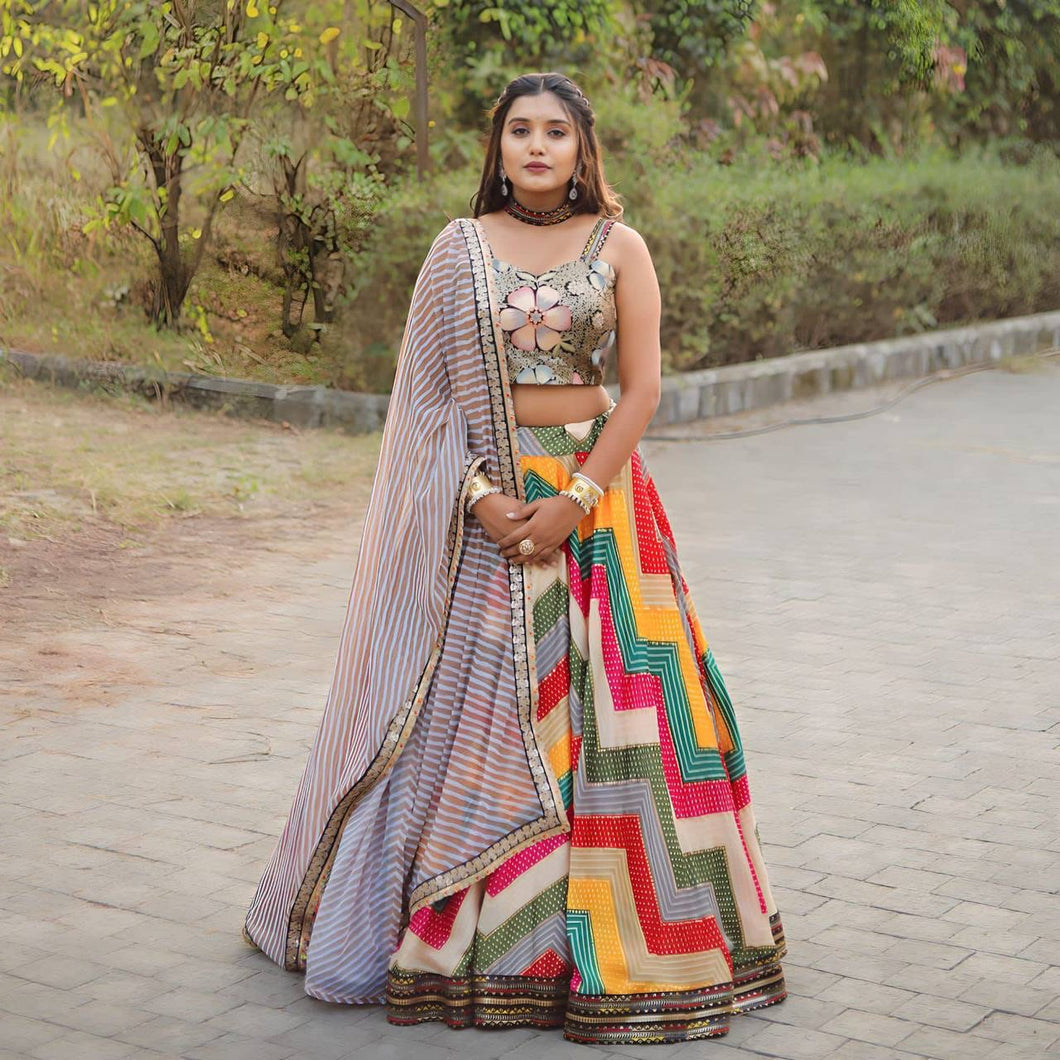 Colourful bandhani zig zag Readymade Lehenga