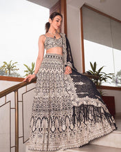 Bollywood style black chain stitched silk Lehenga