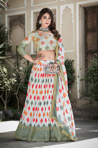 Multicolour crushed chinnon Lehenga