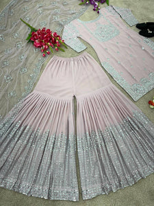 Dusty pink silver work palazzo - Readymade