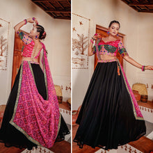 Plain and bandhani style Lehengas in black