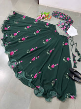 Indo western forest green and pink floral Lehenga
