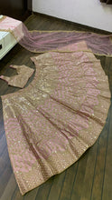 Pink and gold silk sequinned Lehenga