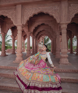 Pastel multi coloured butter silk Lehenga (long top possible)