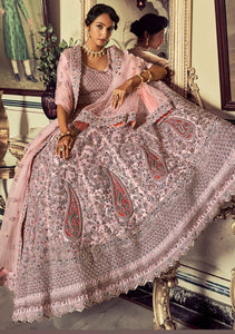 Oreya collection - pink soft net peacock Lehenga