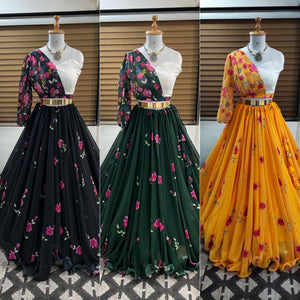 Indo western yellow and pink floral Lehenga