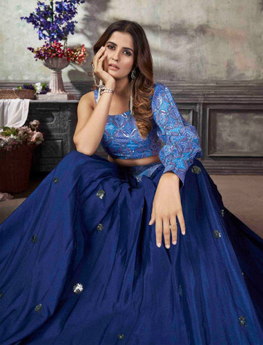 Royal blue readymade art silk Indo western Lehenga