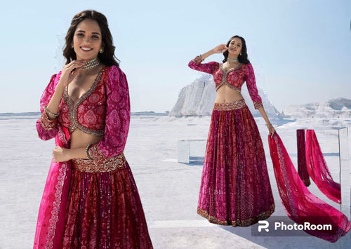 Red and pink Lehenga