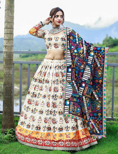 Off white patola and printed pure cotton lehenga