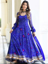 Royal Blue bandhej gown (plus size options up to 64 inches bust)