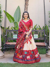Red and white dola silk Lehenga