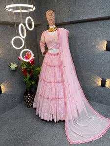 Baby pink needle work Lehenga