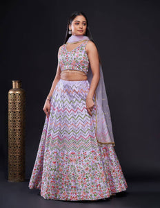 Lavender multicoloured silk Lehenga