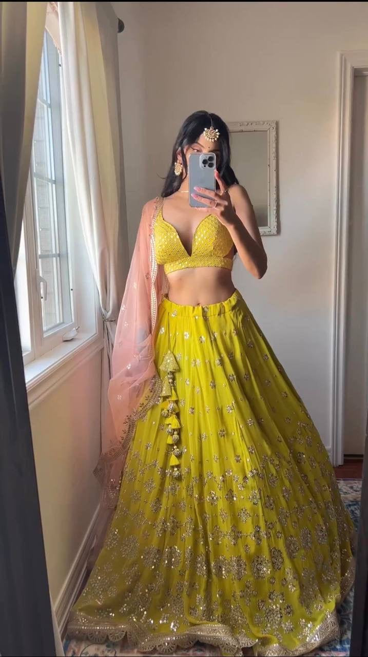 Stunning yellow sequins embroidered Lehenga