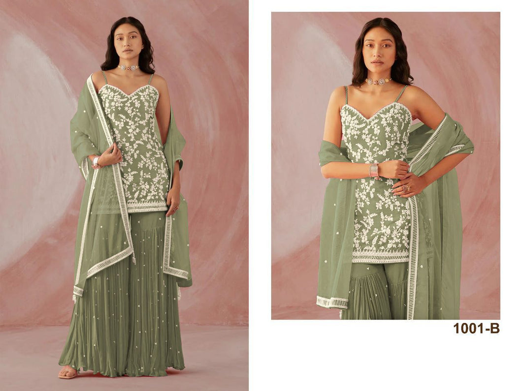 Sage green - Pastel rainbow sequins palazzo suit (plus size option)