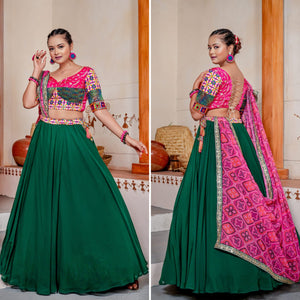 Plain and bandhani style Lehengas in green