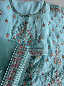 Oreya collection - pastel turquoise with peach Lehenga