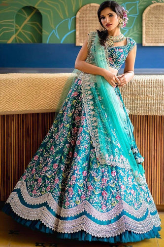 Aqua blue embroidered Lehenga