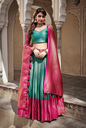 Teal Traditional silk Lehenga in its simplest form