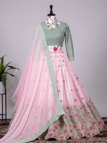 Baby pink and grey rajwadi silk Lehenga