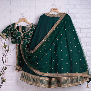 Emerald green silk Lehenga