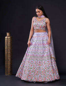 Lavender multicoloured silk Lehenga