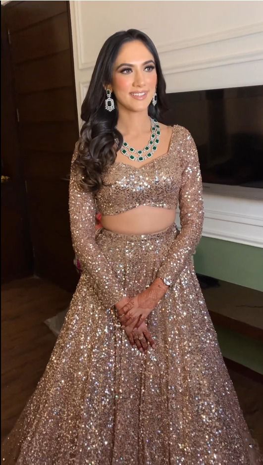 Champagne rose sequinned Lehenga