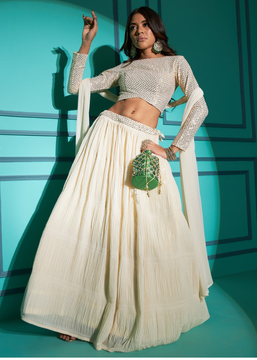 Partywear georgette crushed and sequinned lehengas - simple and elegant