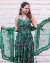 Bottle green bandhej gown set (also for plus sizes)