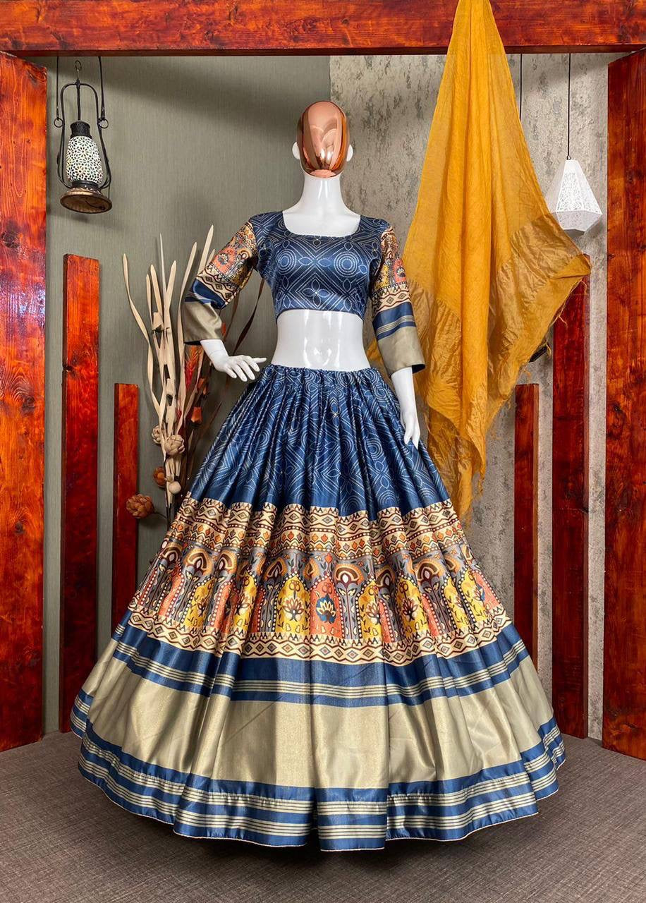 Digital bandhani print lehenga in blue