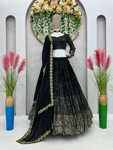 Partywear ombré effect black Lehenga