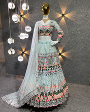 Yankita Kapoor inspired clear ocean blue thread work Lehenga