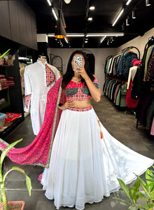 Plain and bandhani style Lehengas in white