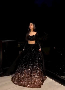 The stunner in Georgette - Black and gold sequins Lehenga (plus size)