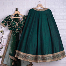 Emerald green silk Lehenga