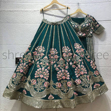 Pine green and florals Lehenga