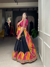 Black and colourful leheriya style pure cotton readymade Lehenga