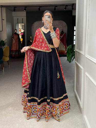 Black gamthi work pure cotton readymade Lehenga