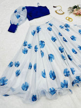 Indo western white and blue floral Lehenga (readymade)