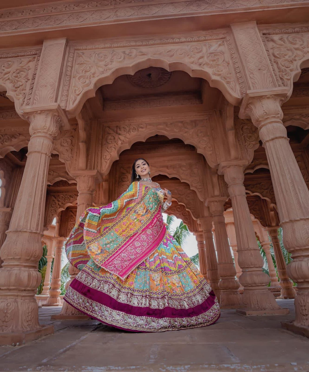 Pastel multi coloured butter silk Lehenga (long top possible)