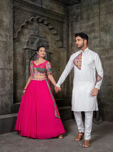 Plain and bandhani style Lehengas in pink