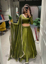 Rangoli silk plain Lehenga in sage green