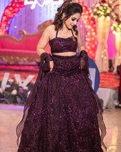 Plum silk sequins Lehenga