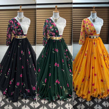 Indo western forest green and pink floral Lehenga
