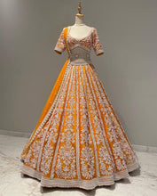 Orange Malabari silk Lehenga