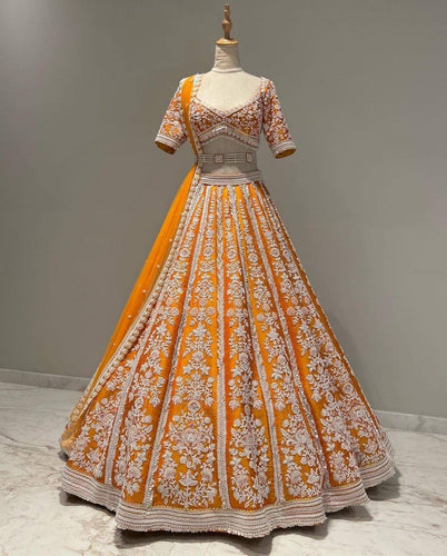 Orange Malabari silk Lehenga