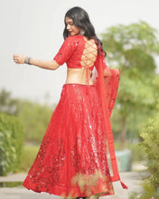 Red sequins net Lehenga