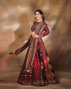 Readymade red and purple Lehenga inspired by Madhuri