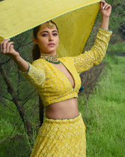 Yellow mirror work Lehenga