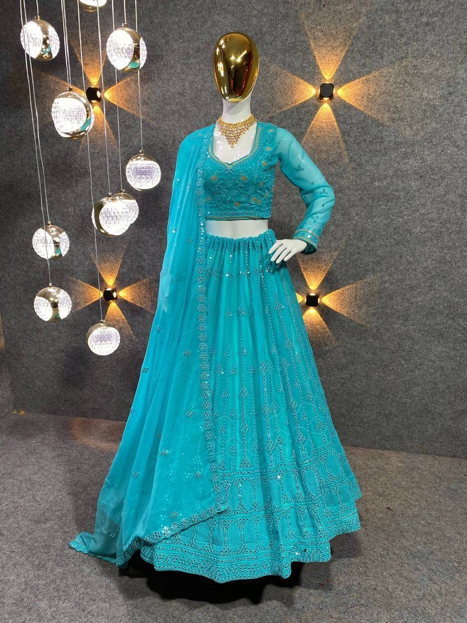 Clear ocean blue Lehenga